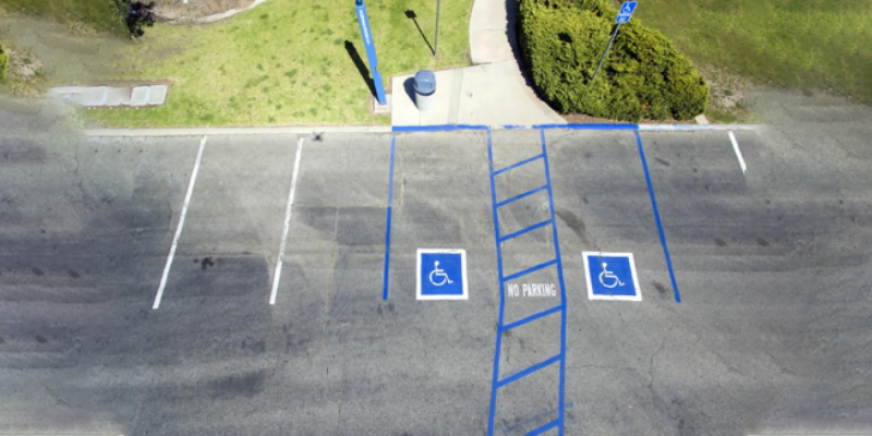 Overhead view of handicapped parking spot