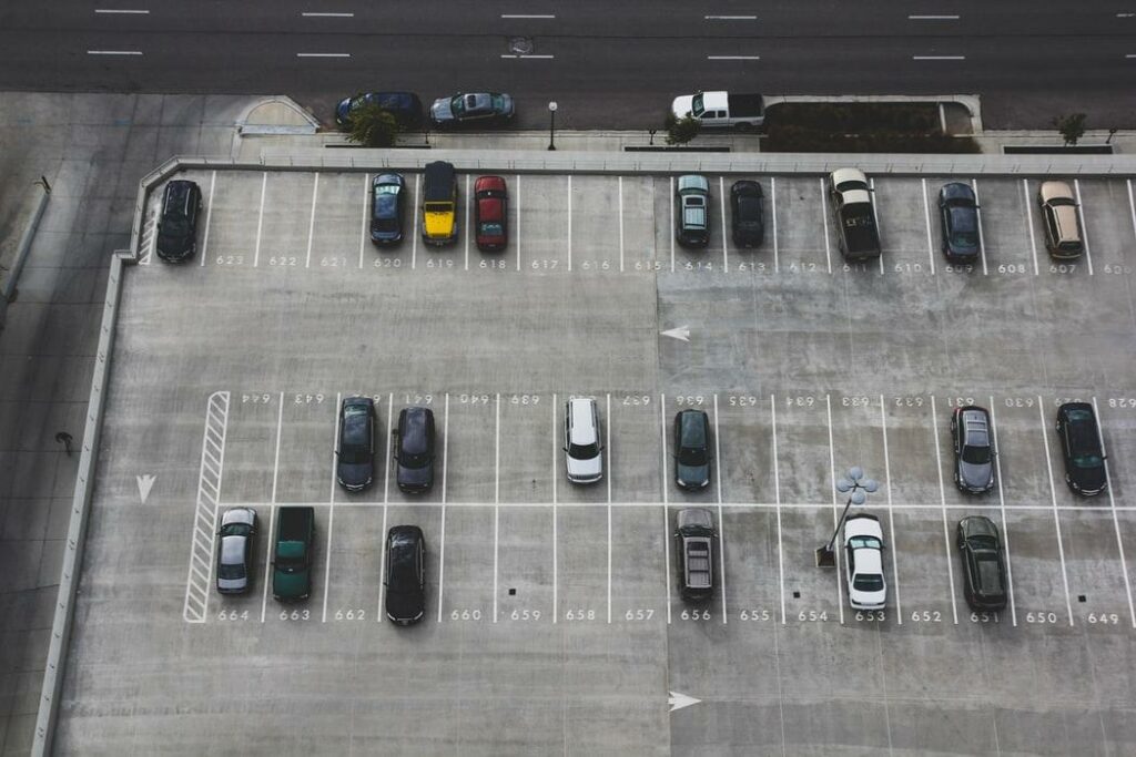 Parking lot with assigned numbers