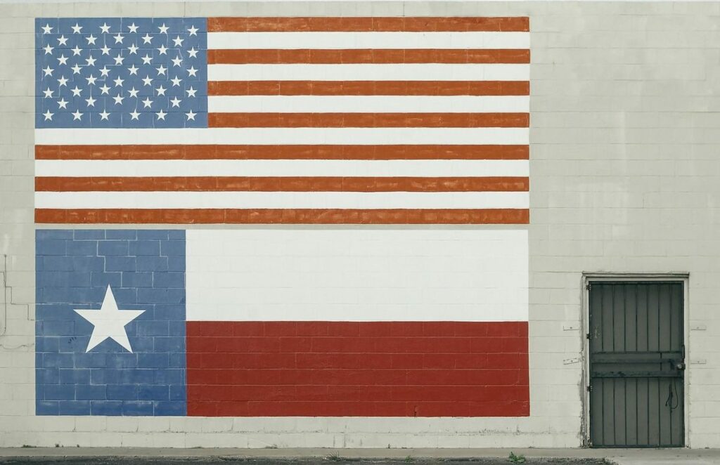 small picture of american and texas flag