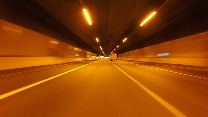 van driving on highway