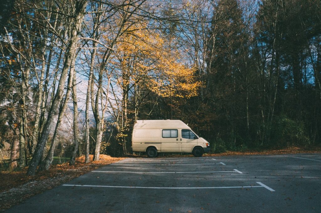 white van in parking spot