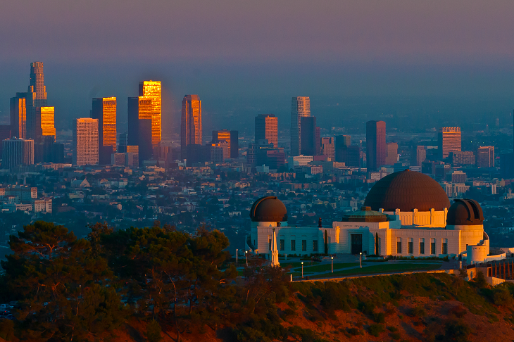 los angeles city skyline and observatory